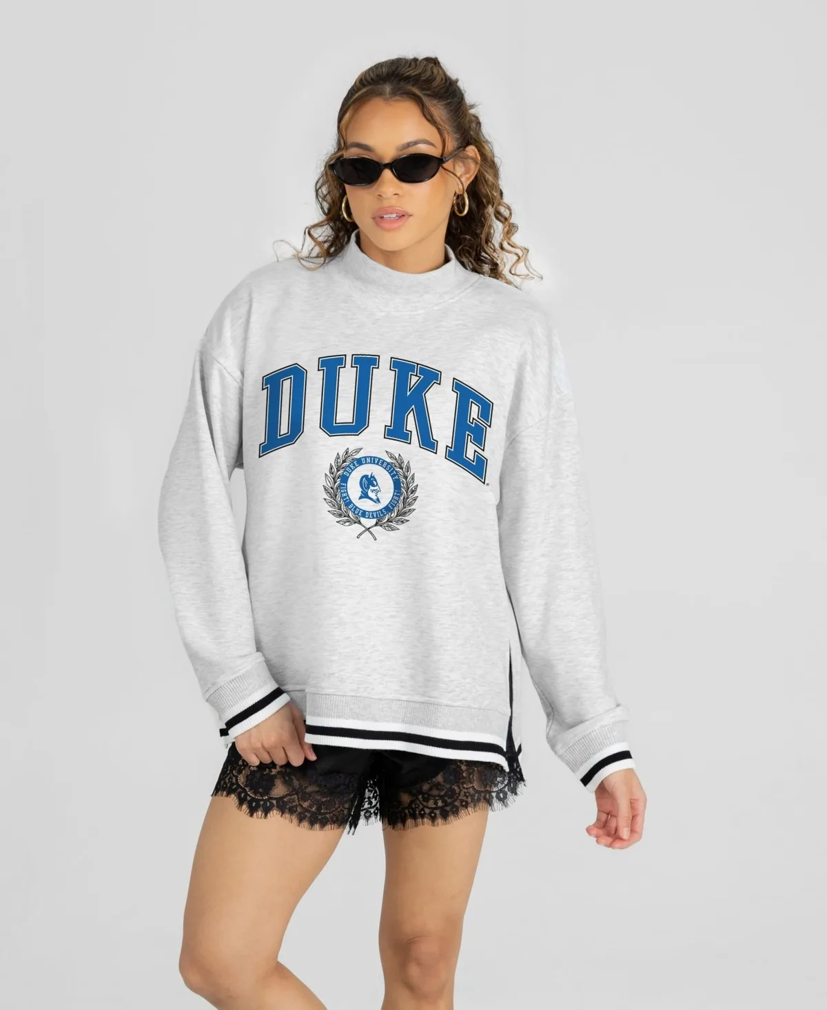 Duke Blue Devils Rally Point Contrast Stripe Mock Neck Sweatshirt