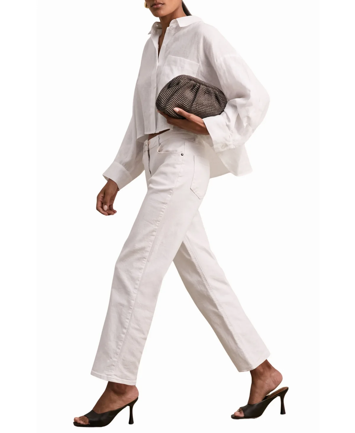 Linen Oversize Cropped Shirt by Reiss