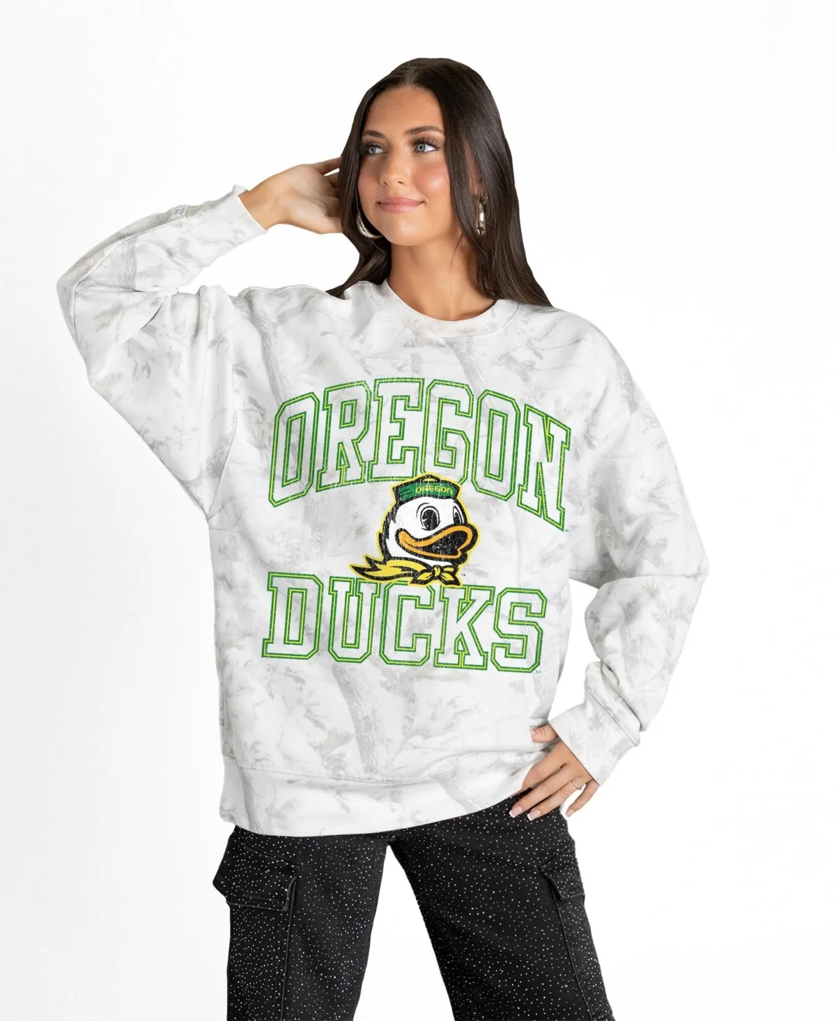 Oregon Ducks Whiteout Premium Fleece Camo Sweatshirt