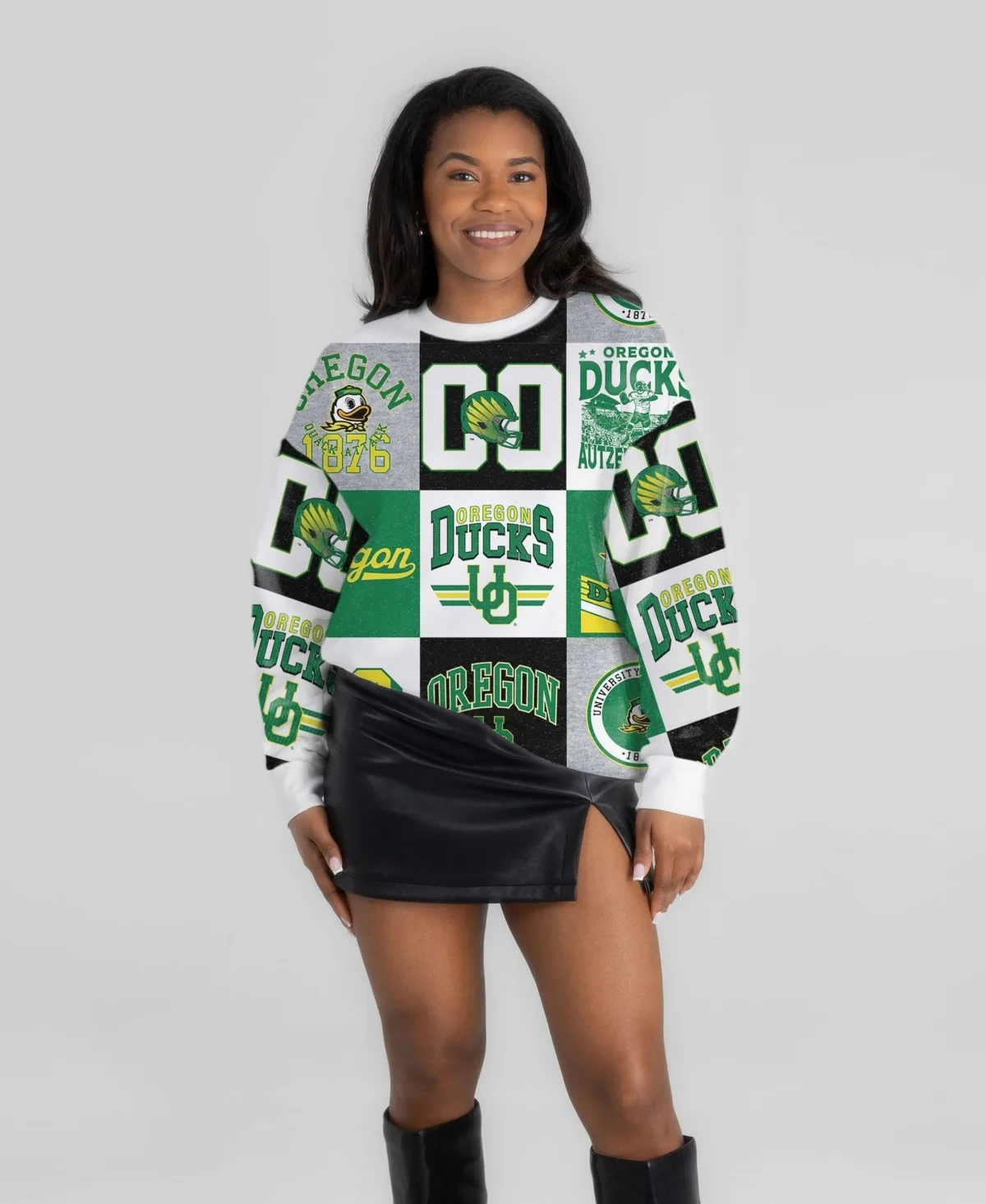 Oregon Ducks Highlight Reel Patchwork Long-Sleeve Pullover