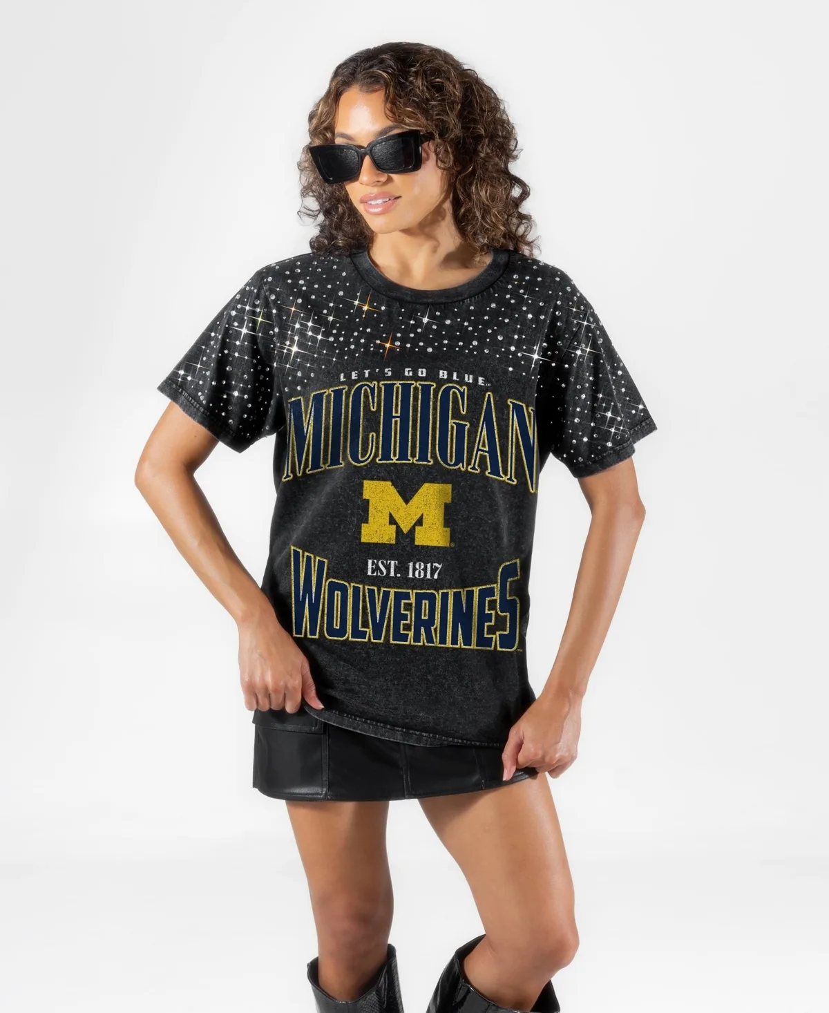 Michigan Wolverines in the Zone Washed Micro Rhinestone T-Shirt