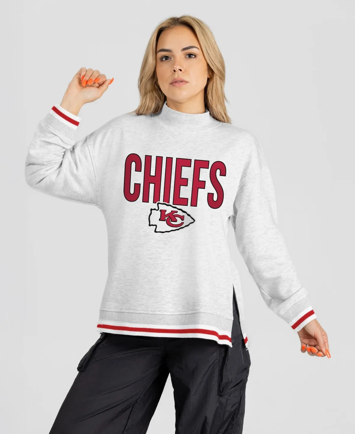 Kansas City Chiefs Rally Point Contrast Stripe Mock Neck Sweatshirt
