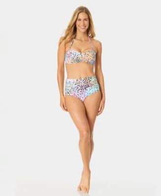Liz Twist Bandeau Neck Swim Bikini Top High Waist Printed Shirred Swim Bottoms