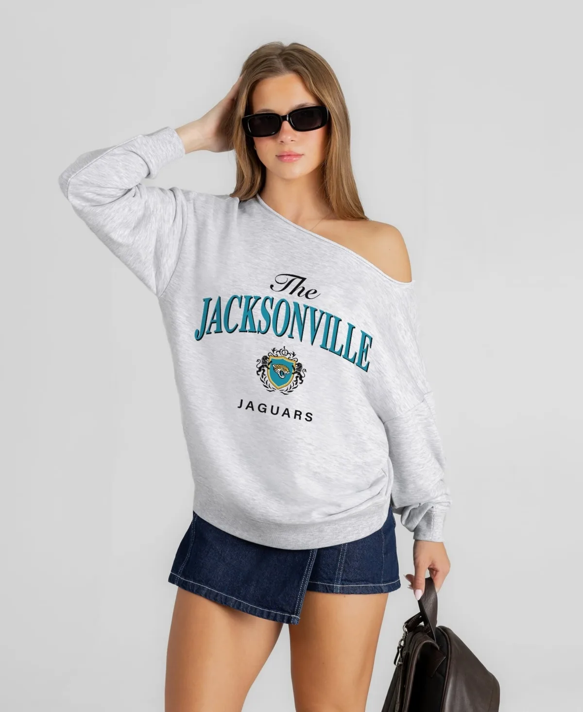 Jacksonville Jaguars Offsides Energy Off-Shoulder Sweatshirt by Gameday Couture