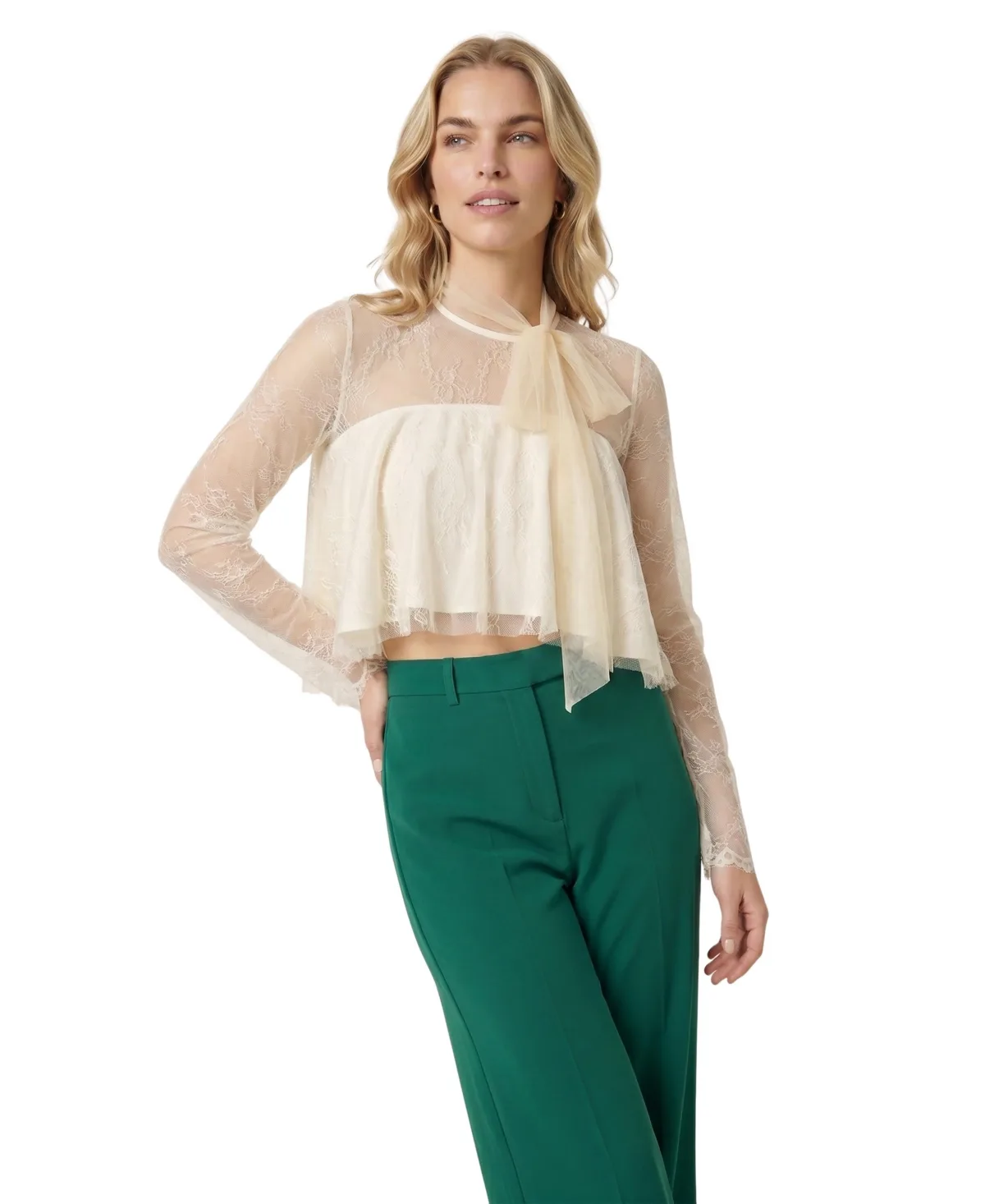Lace Long-Sleeve Crop Top by Modenaire