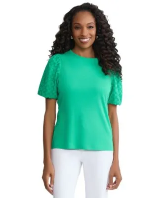 Eyelet Puff Sleeve Crewneck Top by Jones New York