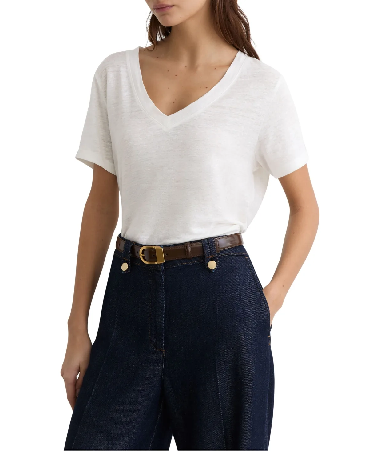 Lola Linen V-Neck T-Shirt by Reiss
