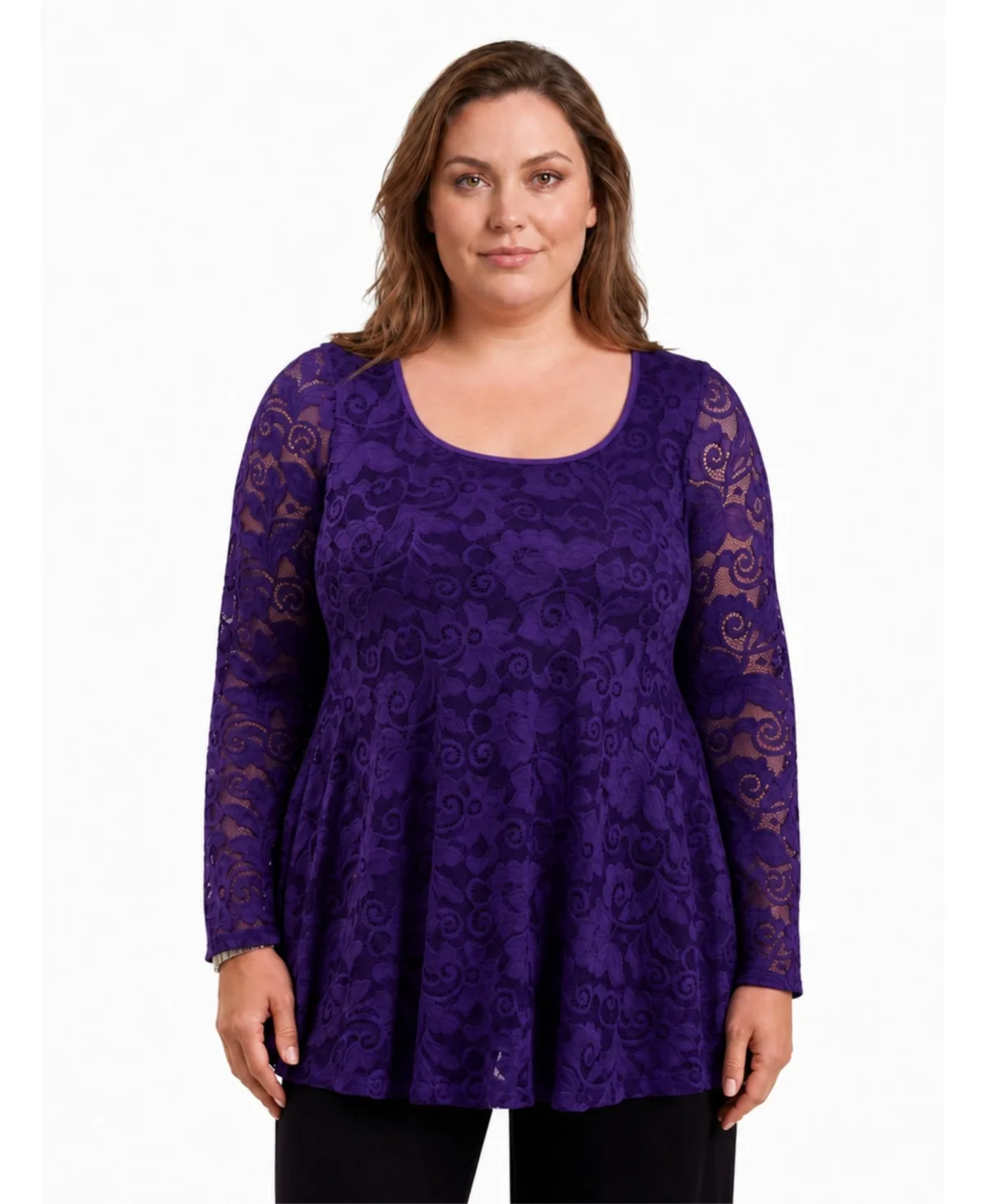 Long-Sleeve Lace Scoop Neck Tunic