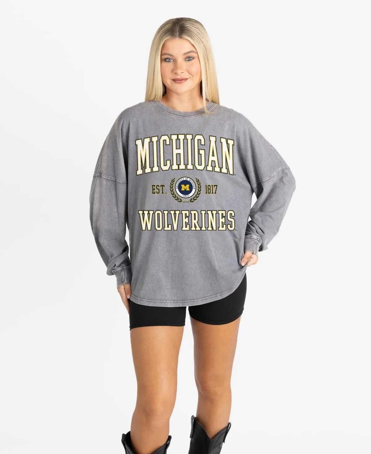 Michigan Wolverines Oversized Final Score Snow Wash Long-Sleeve T-Shirt