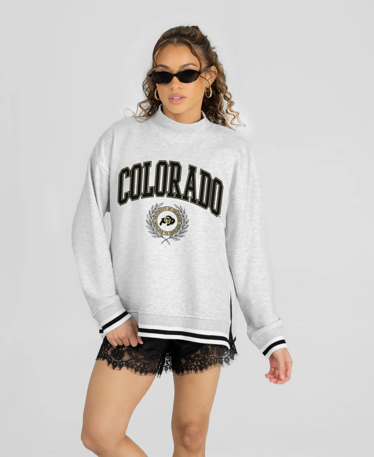 Colorado Buffaloes Rally Point Contrast Stripe Mock Neck Sweatshirt by Gameday Couture