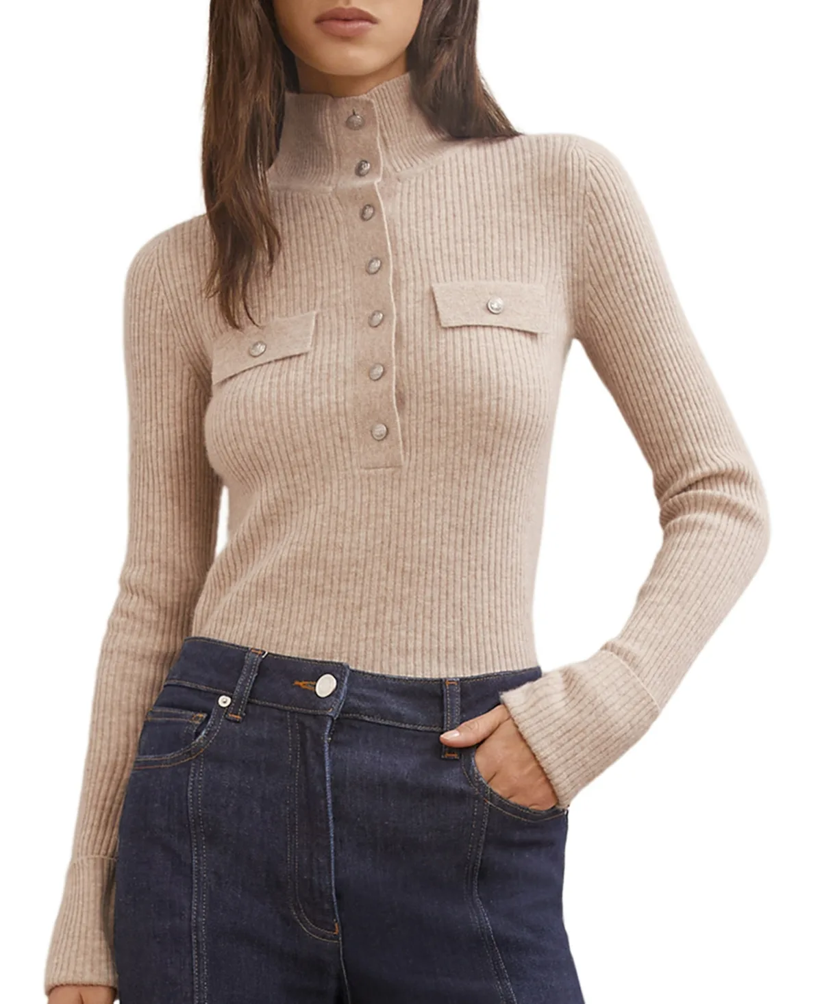 Elly Long-Sleeve Mock-Neck Wool Sweater by Reiss
