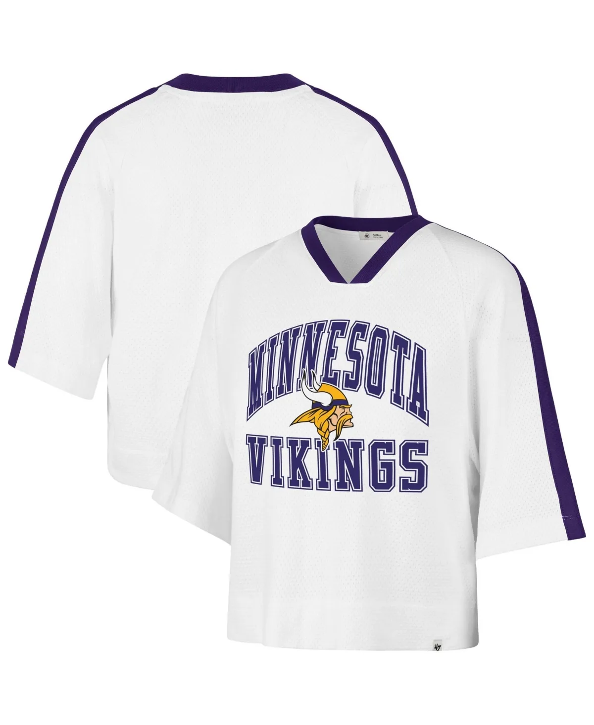 Minnesota Vikings Big Overarch Drop Needle Raglan V-Neck T-Shirt by 47 Brand