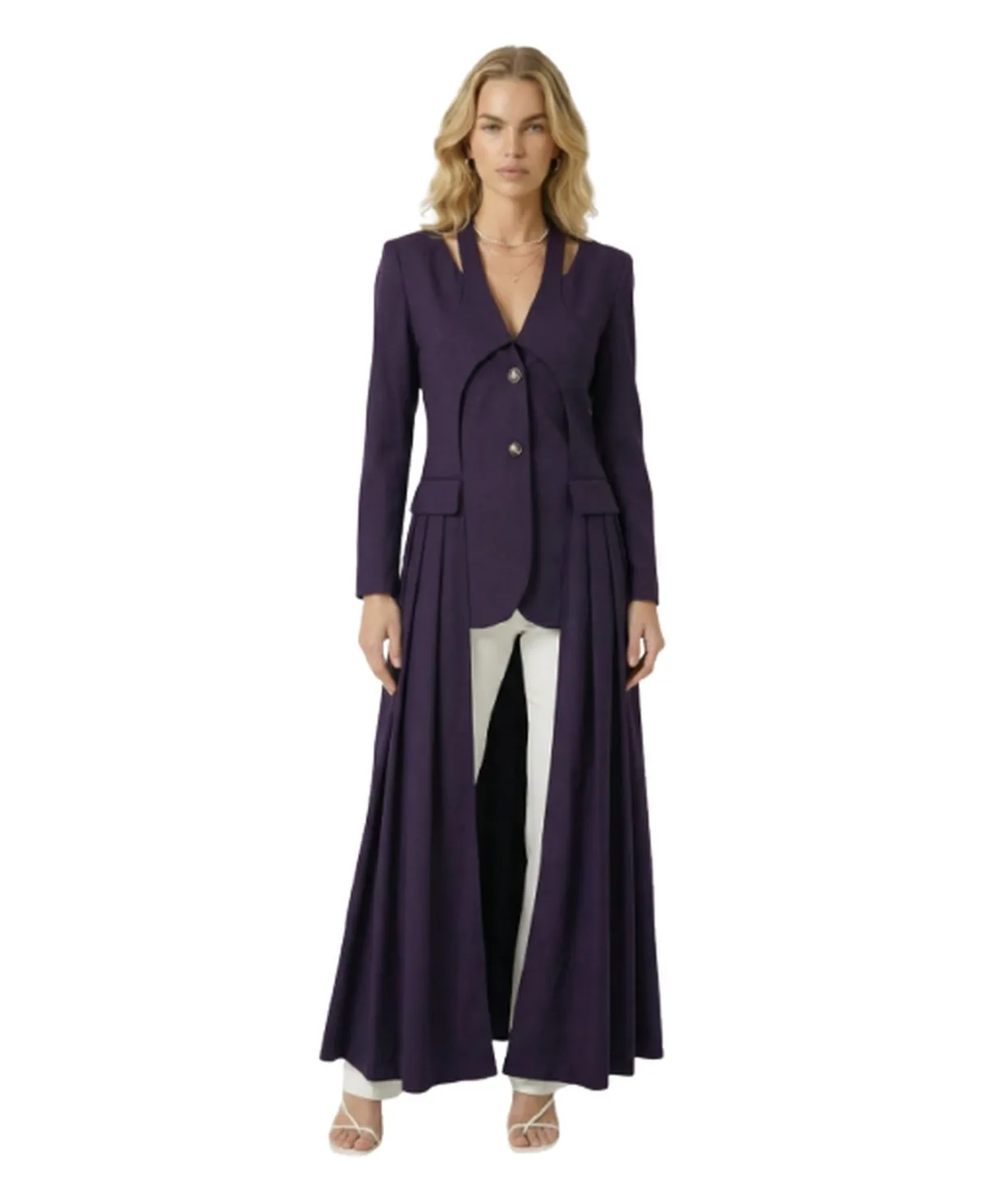Tailored Pleated Cutout Neck Blazer by Modenaire