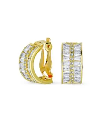 Art Deco Style Cocktail Baguette Cz Clip on Earrings Gold Plated by Bling Jewelry