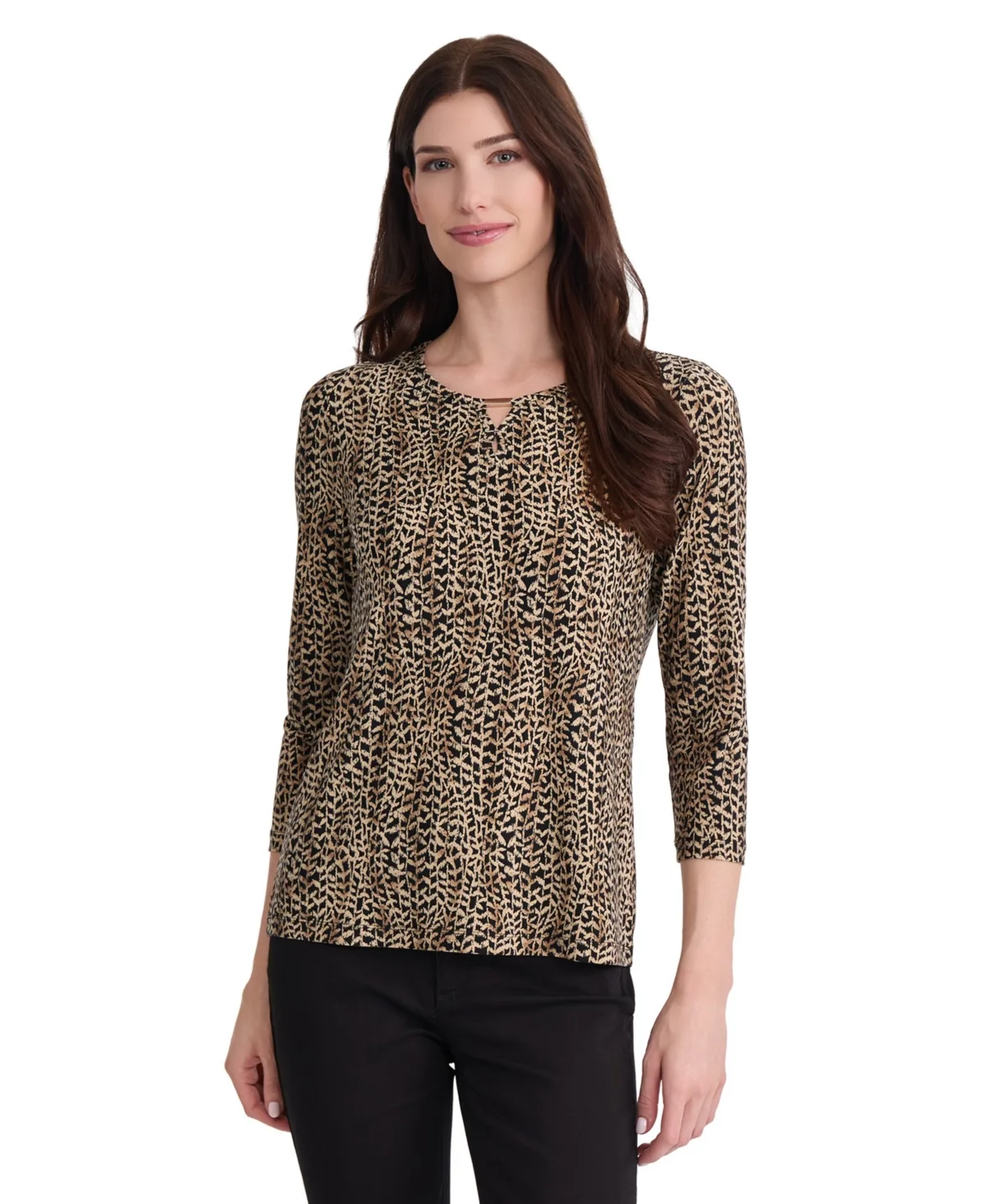 3/4-Sleeve Print Bar Keyhole Top by Jones New York