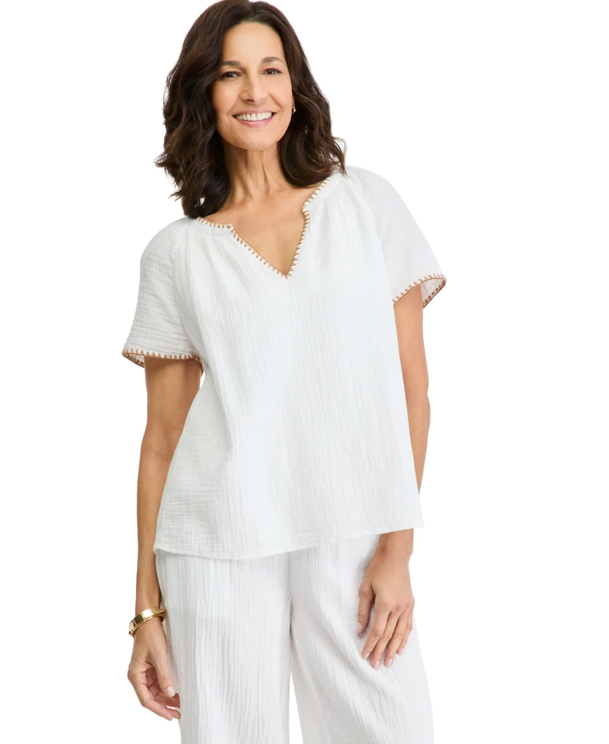 Cotton-Gauze V-Neck Top by Style & Co