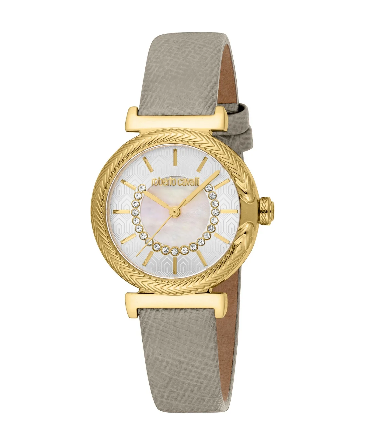 Quartz Grey Leather Strap Watch by Roberto Cavalli
