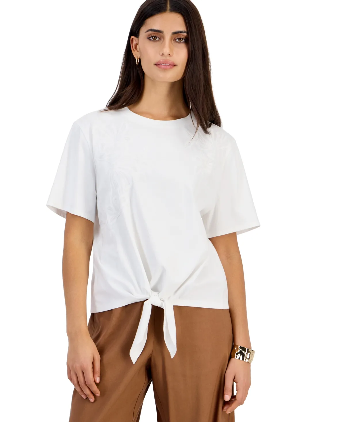 Embroidered Tie-Front T-Shirt by INC International Concepts