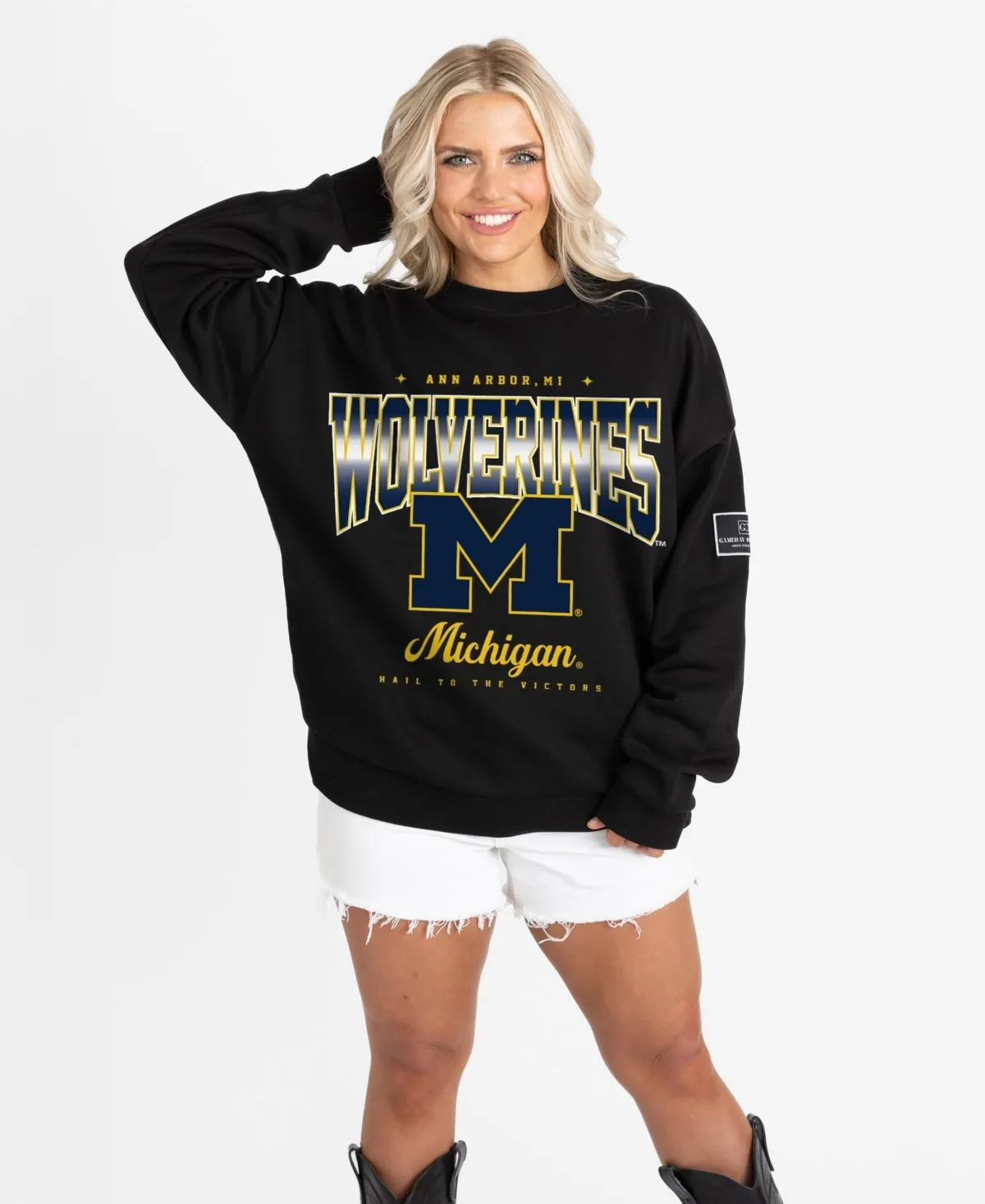 Michigan Wolverines Oversized Powerhouse Play Black Label Premium Fleece Sweatshirt