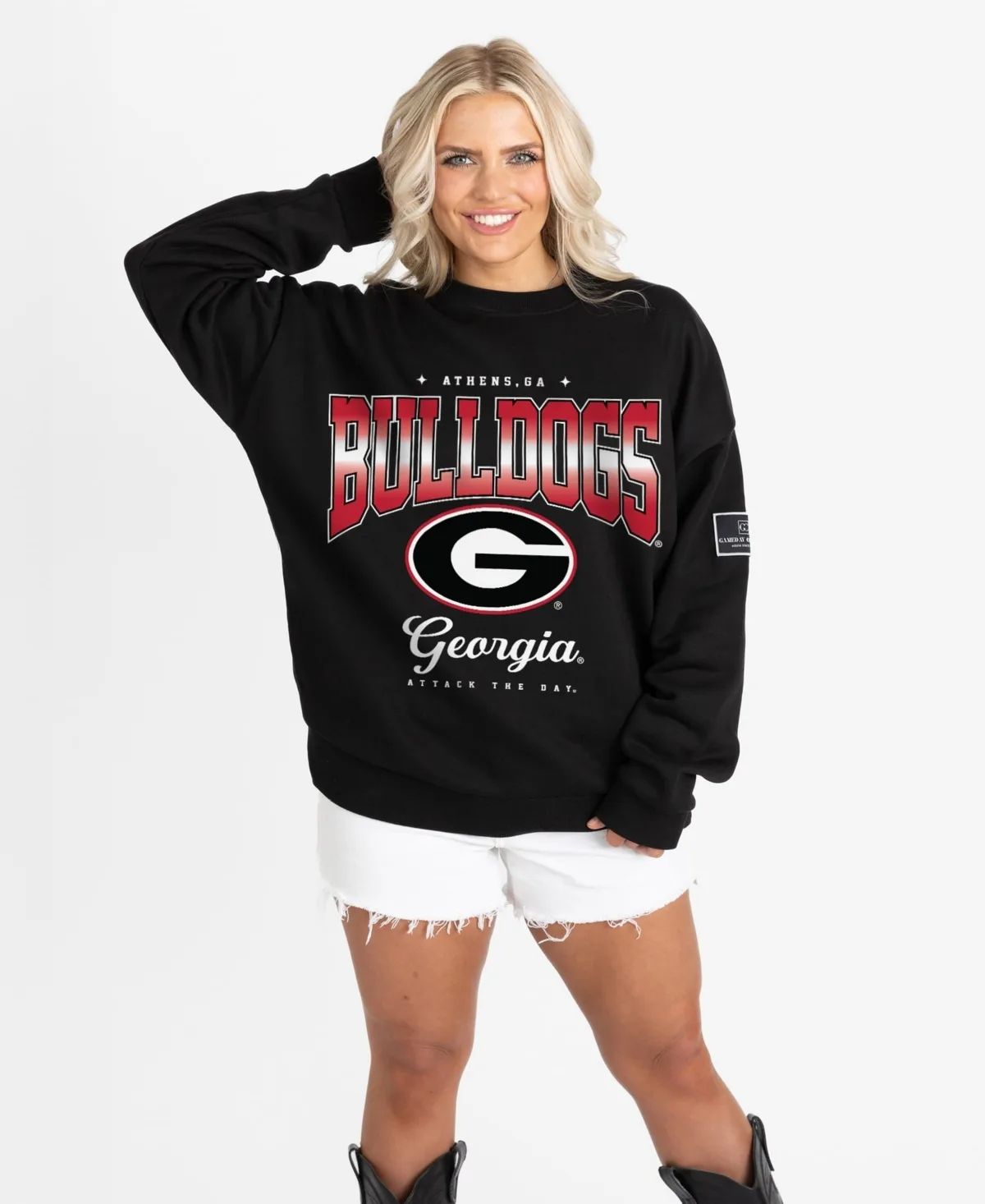 Georgia Bulldogs Oversized Powerhouse Play Black Label Premium Fleece Sweatshirt