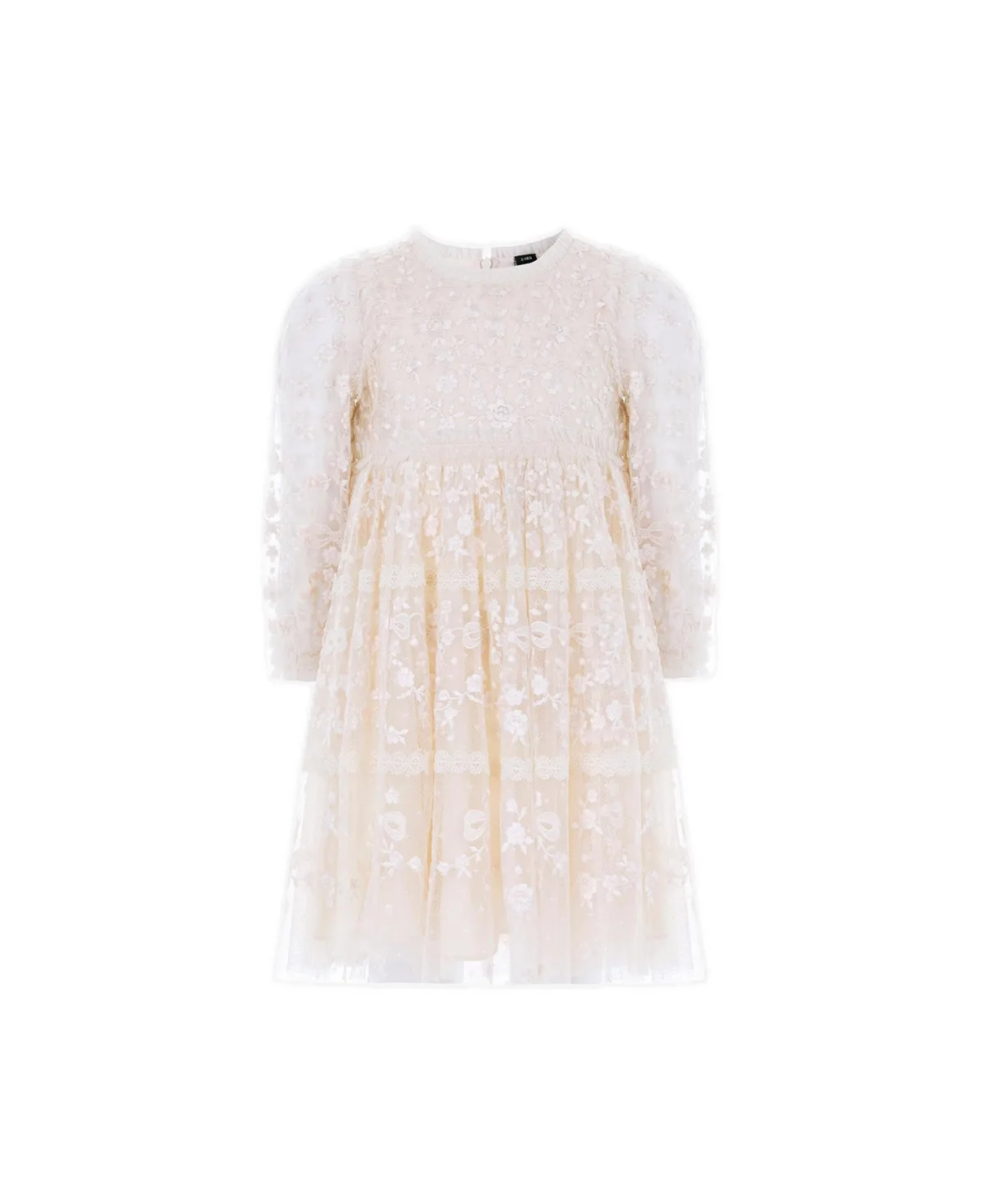 Celestia Ribbon Floral Embroidery Fit-Flare Long-Sleeve Dress by Needle & Thread