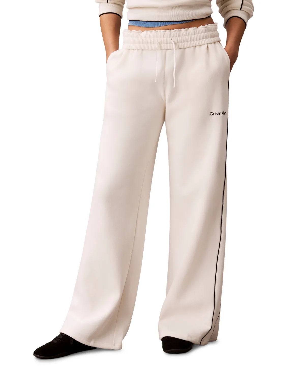 Performance Piped Wide-Leg Sweatpants by Calvin Klein
