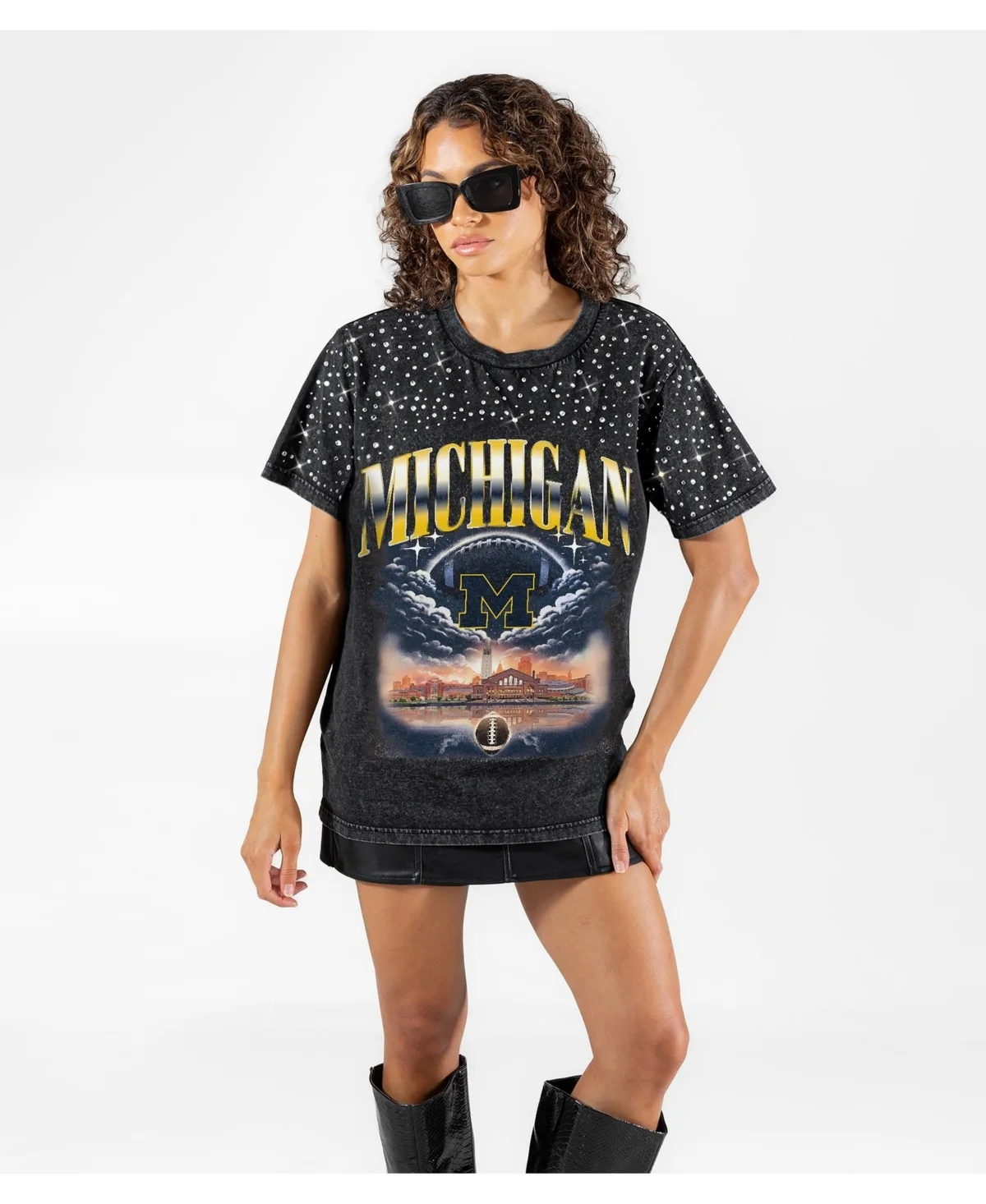 Michigan Wolverines Dream Big Washed Micro Rhinestone T-Shirt