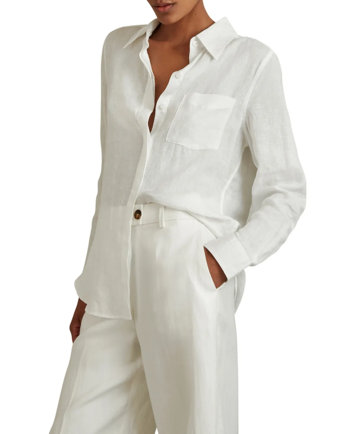 Campbell Linen Collared Long-Sleeve Patch-Pocket Shirt by Reiss