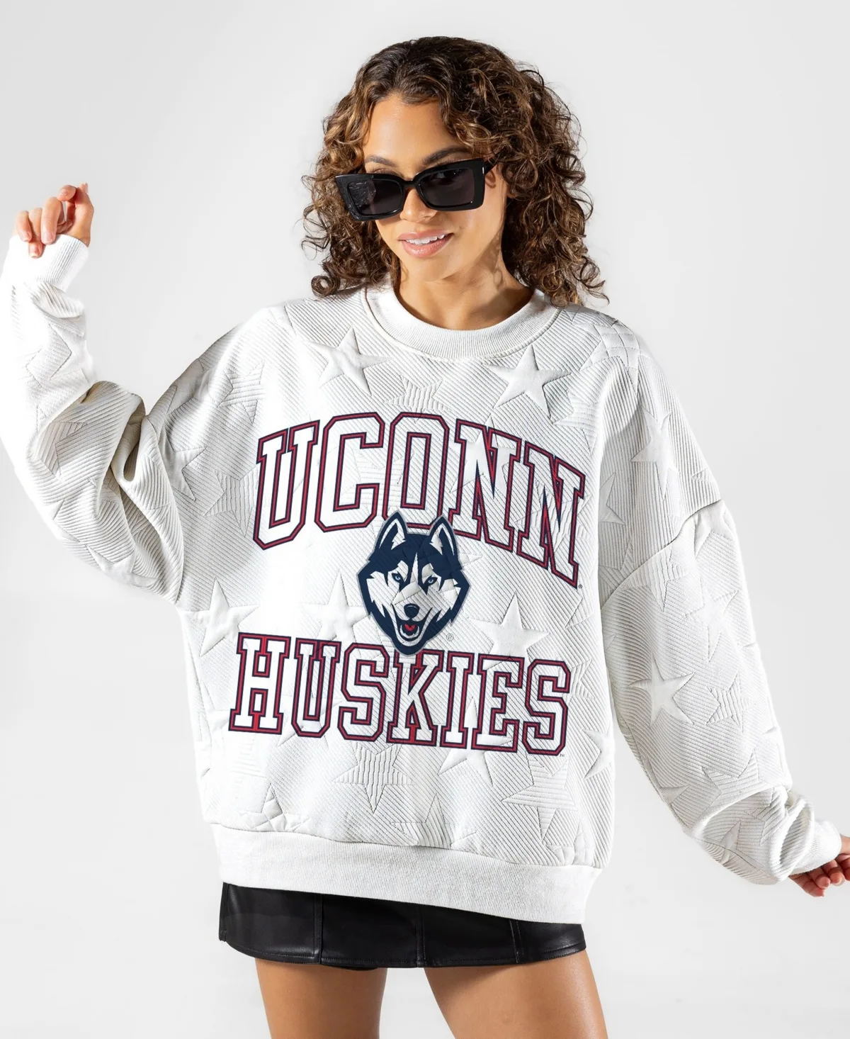 UConn Huskies Big Play Energy Tonal Star Embossed Sweatshirt