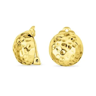 Hammered Textured Ball Button Clip on Earrings Gold Plated Sterling Silver by Bling Jewelry