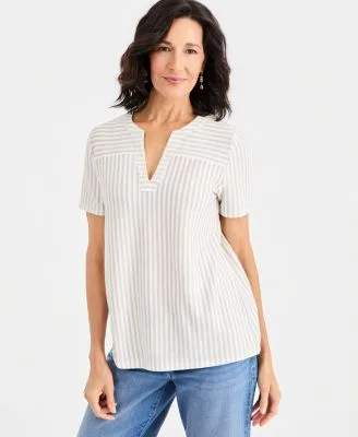 Short Sleeve Split Neck Knit Top by Style & Co