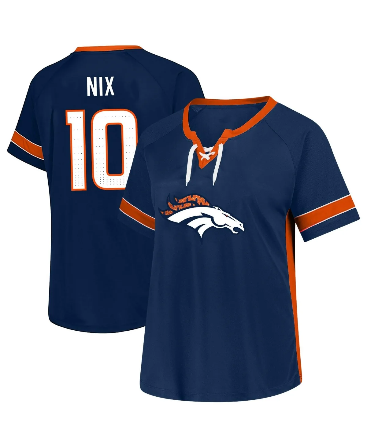 Bo Nix Denver Broncos Lace Bling Name & Number T-Shirt by Fanatics