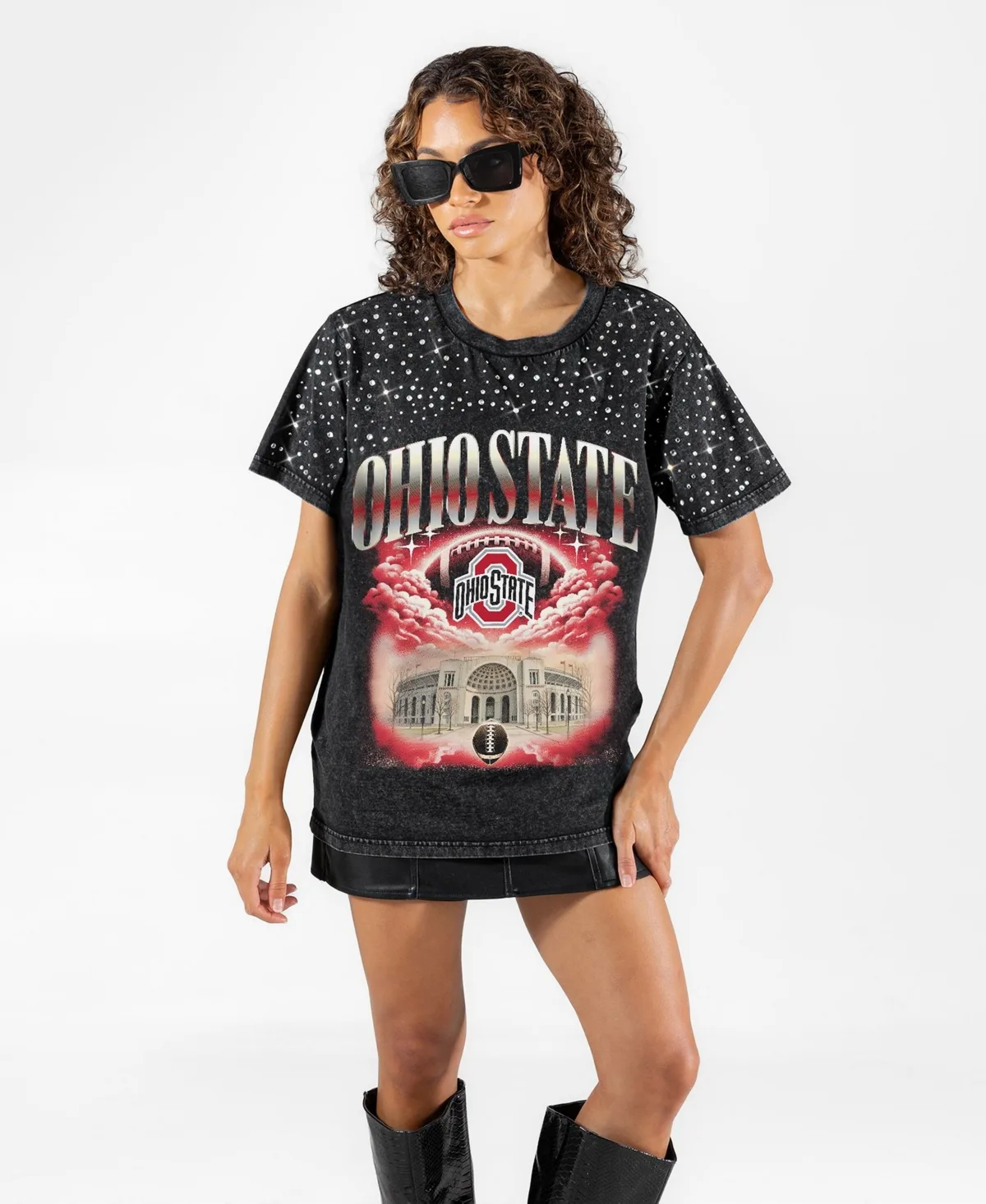 Ohio State Buckeyes Dream Big Washed Micro Rhinestone T-Shirt