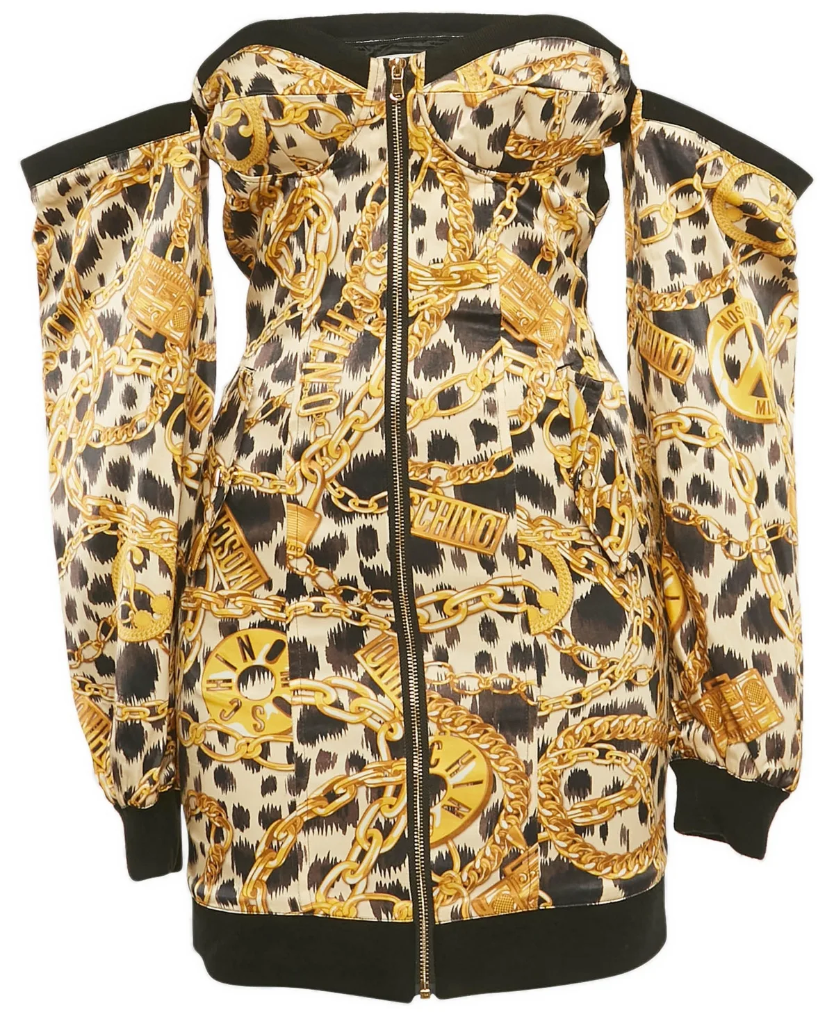 Pre-Owned Moschino Printed Satin Off-Shoulder Mini Dress by Moschino