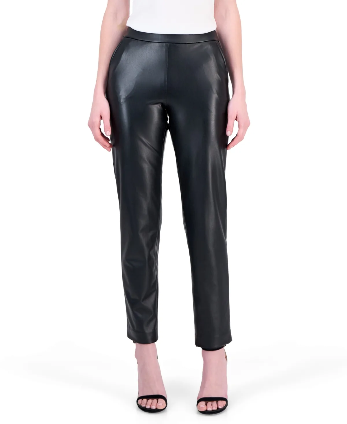 Slash Pocket Straight Pull-On Faux Leather Pants