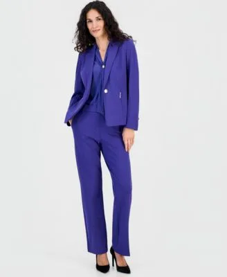 Notch Collar Blazer Tie Neck Sleeveless Blouse Audrey Pull on Straight Leg Pants