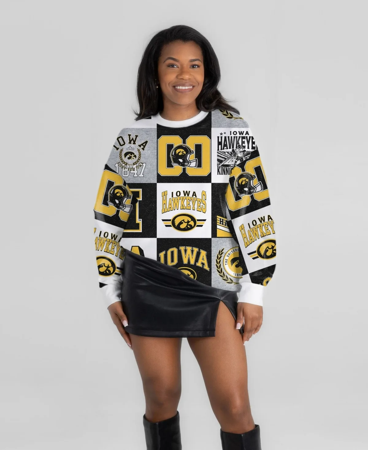 Iowa Hawkeyes Highlight Reel Patchwork Long-Sleeve Pullover by Gameday Couture