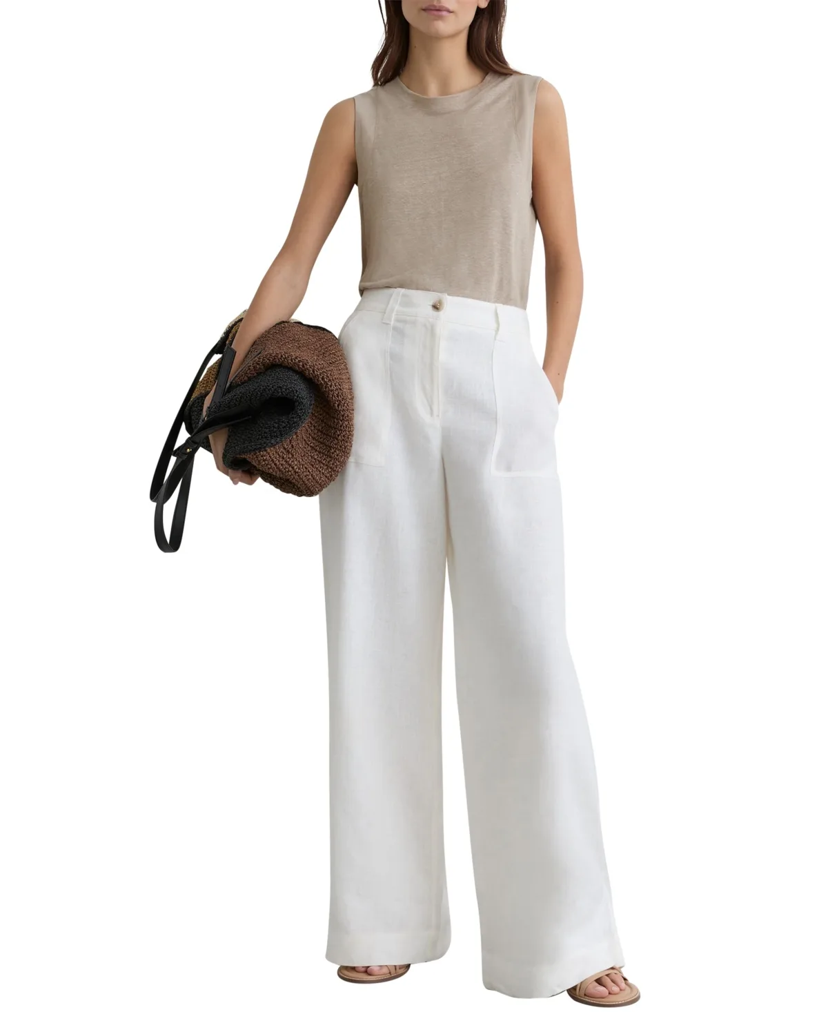 Amy Crew Neck Linen Top by Reiss