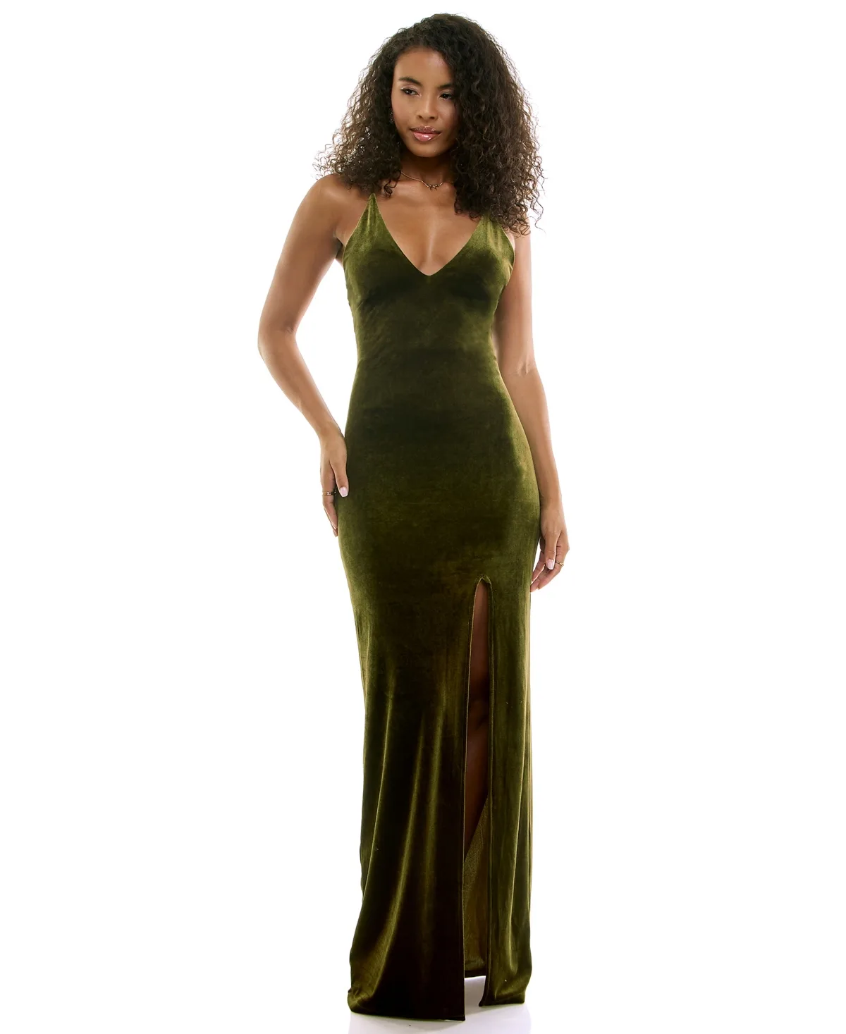 Velvet Maxi Front-Slit Dress by Katia Rae