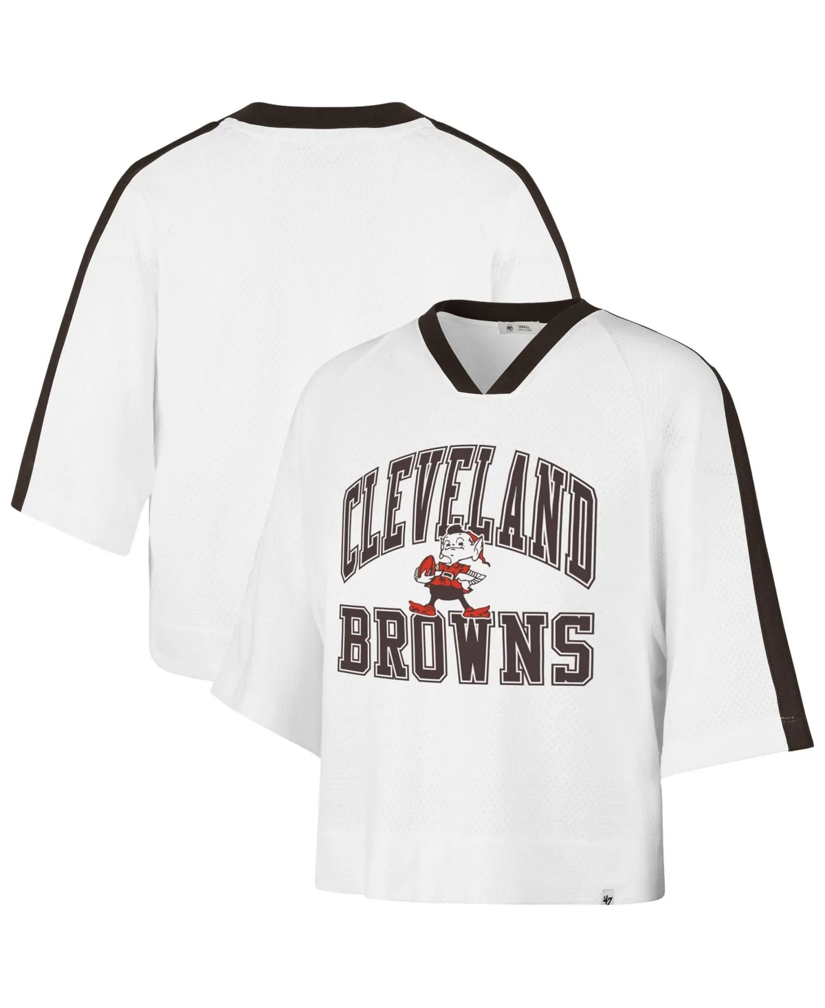 Cleveland Browns Big Overarch Drop Needle Raglan V-Neck T-Shirt by 47 Brand