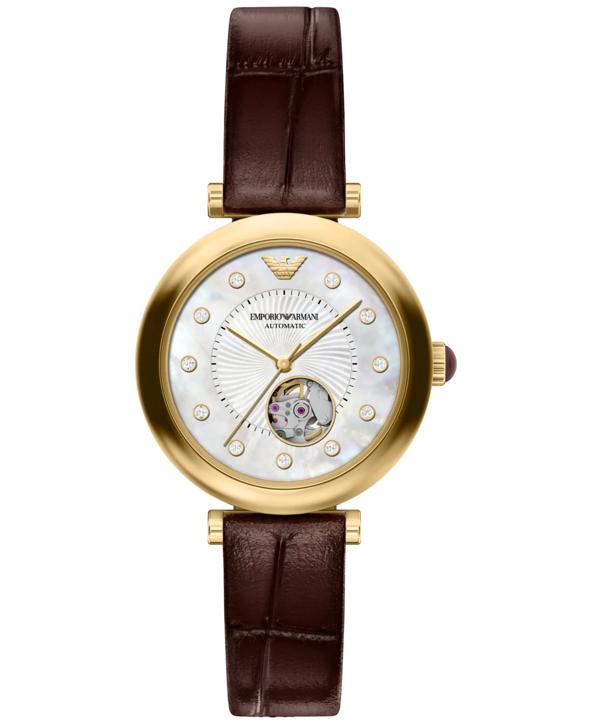 Automatic Archelia Burgundy Leather Watch 34mm by Armani