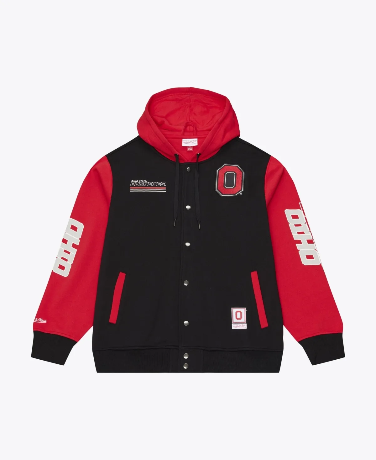 Ohio State Buckeyes Triple Check Courtside Button-Front Fleece Jacket by Mitchell & Ness