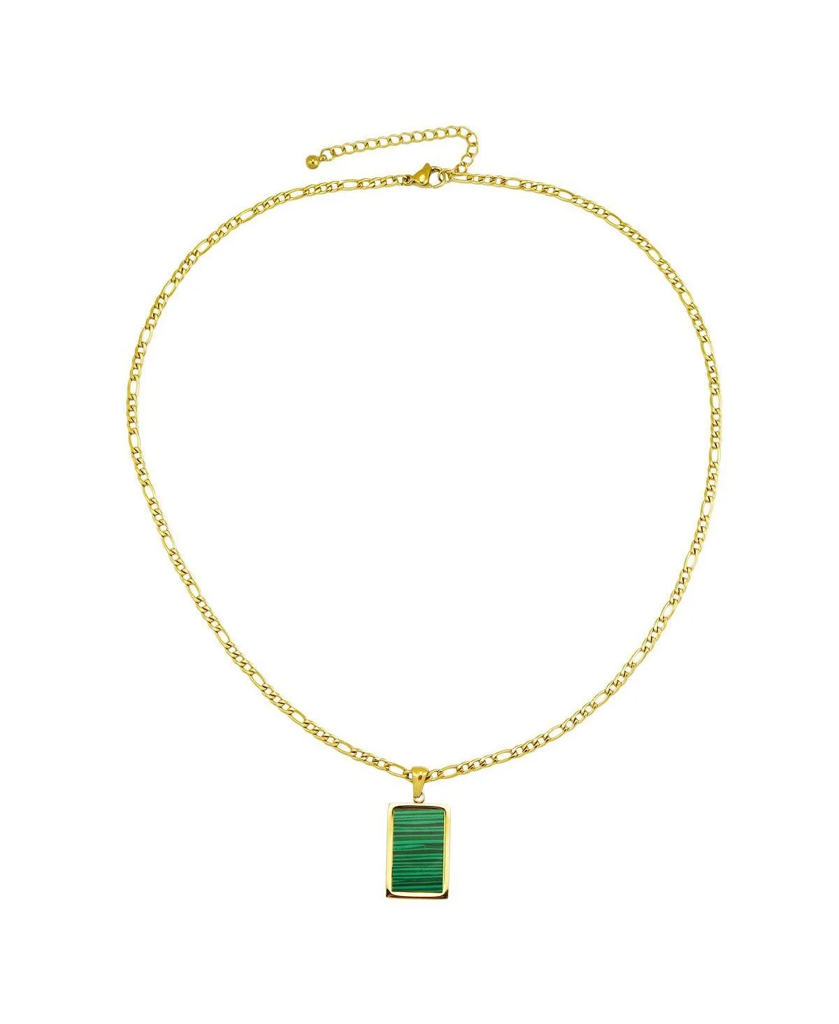 Green Stone Rectangle Pendant Necklace in 18k Gold-Plated Stainless Steel by Rebl Jewelry