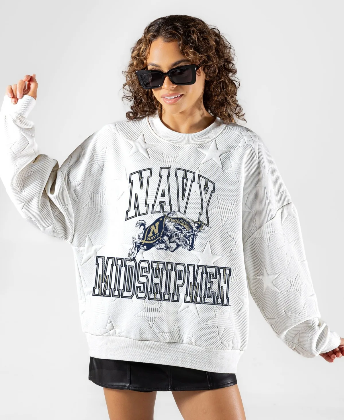 Navy Midshipmen Big Play Energy Tonal Star Embossed Sweatshirt by Gameday Couture