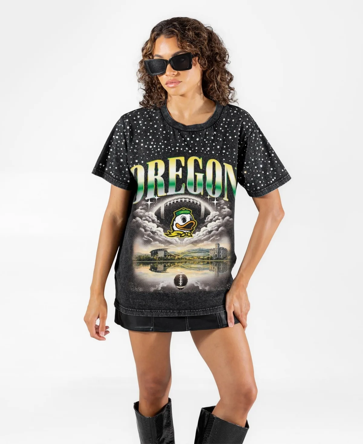 Oregon Ducks Skys the Limit Washed Micro Rhinestone T-Shirt