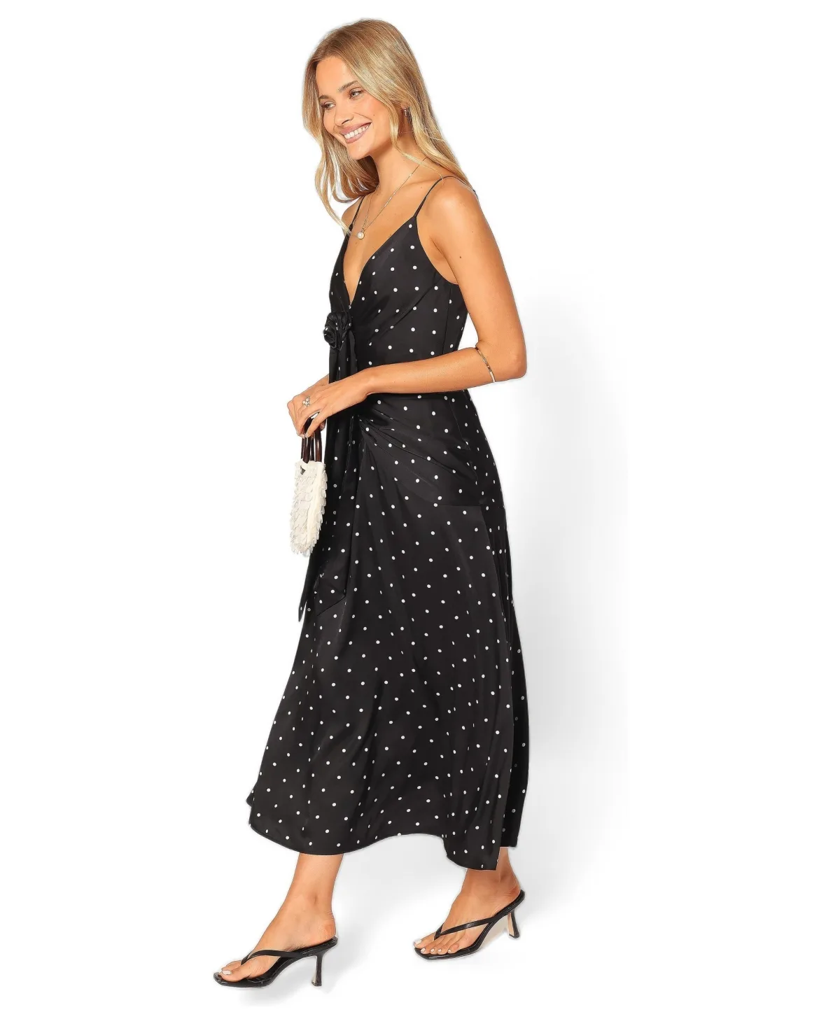 Eluna V-Neck Polka-Dot A-Line Midi Dress by Petal and Pup