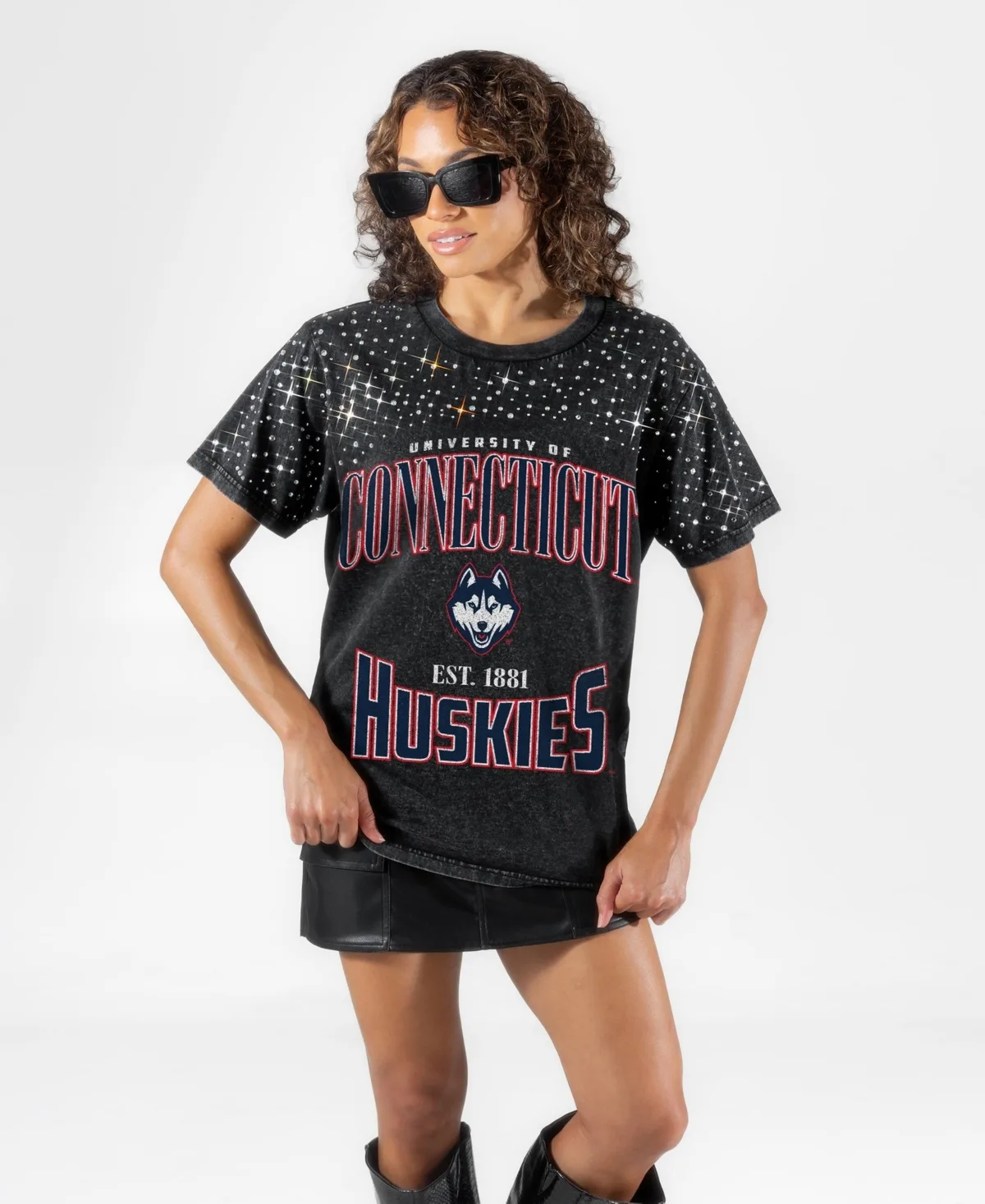 UConn Huskies in the Zone Washed Micro Rhinestone T-Shirt