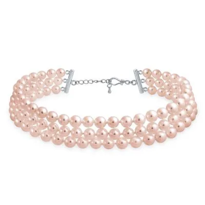 Bridal Multi Strand Wide Faux Pearl Statement Choker Necklace by Bling Jewelry