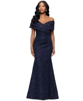Off the Shoulder Brocade Gown by Betsy & Adam