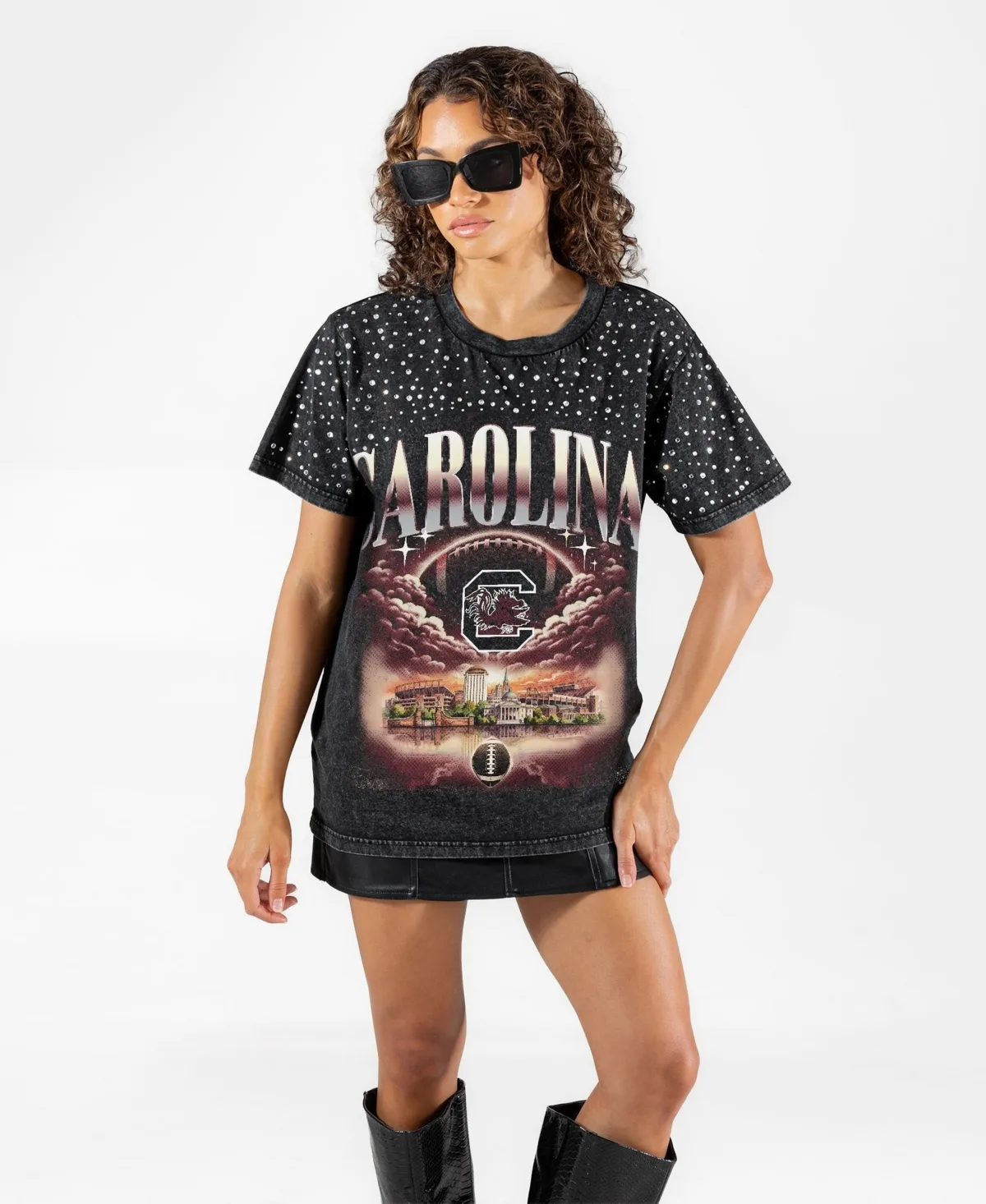 South Carolina Gamecocks Skys the Limit Washed Micro Rhinestone T-Shirt
